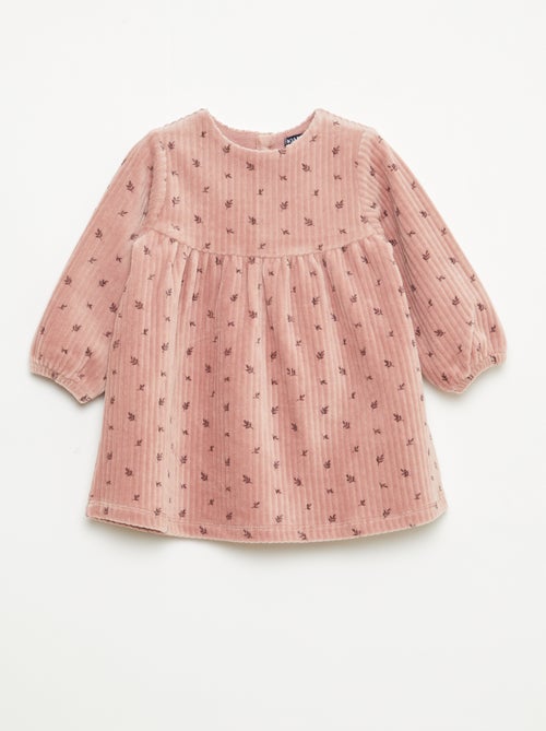 Robe en velours à manches longues avec motif - Kiabi