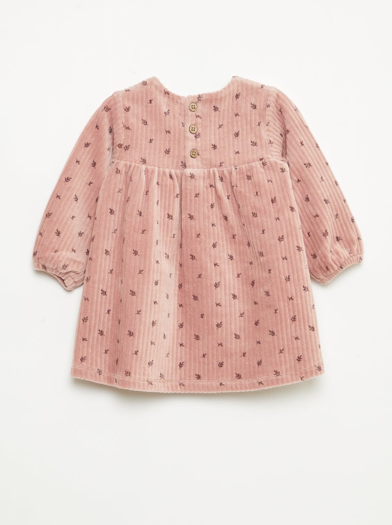 Robe en velours à manches longues avec motif Rose - Kiabi