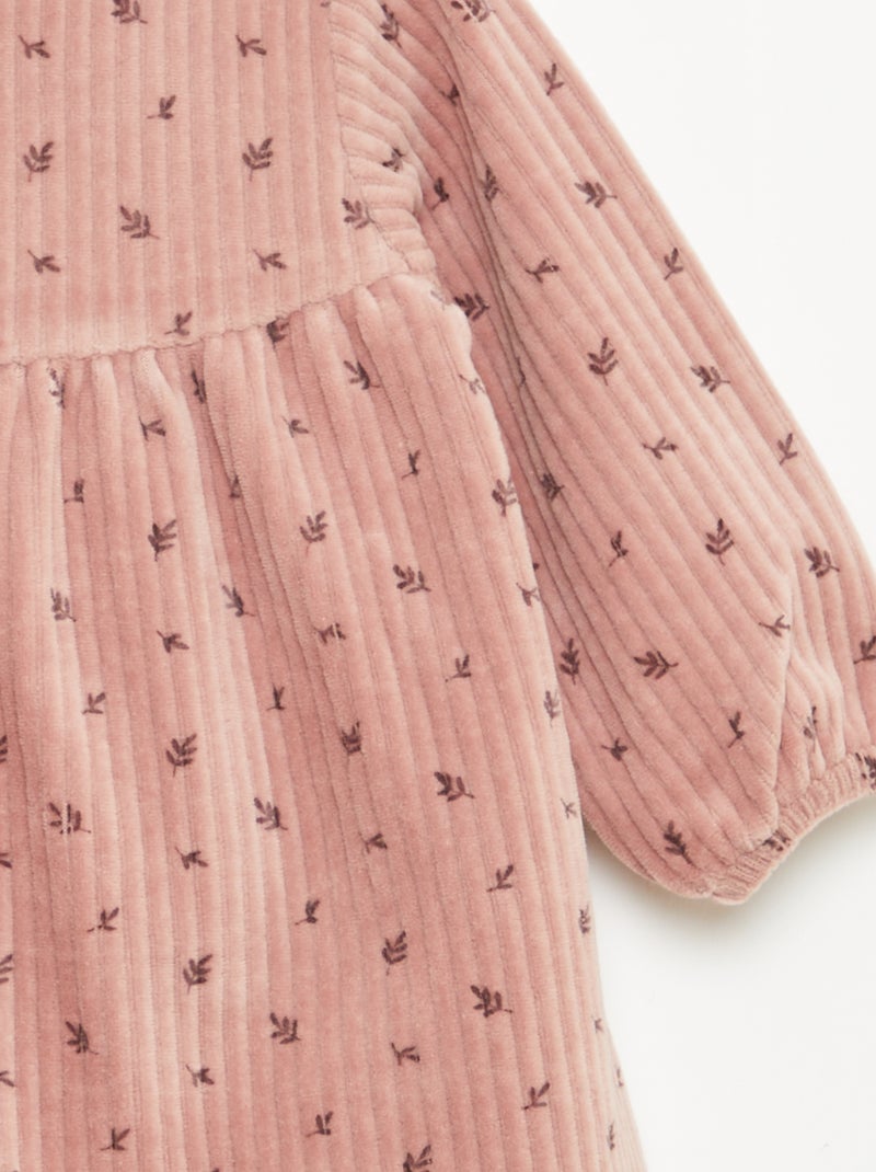 Robe en velours à manches longues avec motif Rose - Kiabi