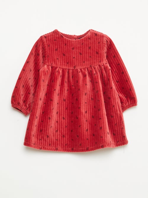 Robe en velours à manches longues avec motif - Kiabi