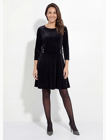 Robe en velours col rond, taille marquée - afibel