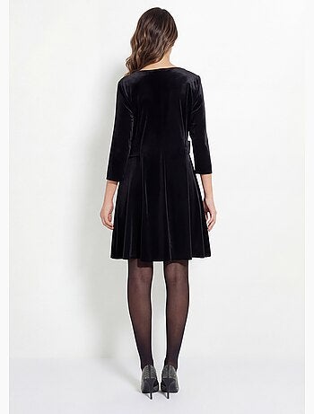 Robe en velours col rond, taille marquée - afibel