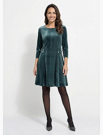 Robe en velours col rond, taille marquée - afibel