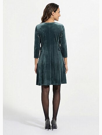 Robe en velours col rond, taille marquée - afibel
