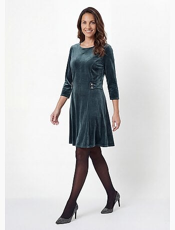 Robe en velours col rond, taille marquée - afibel