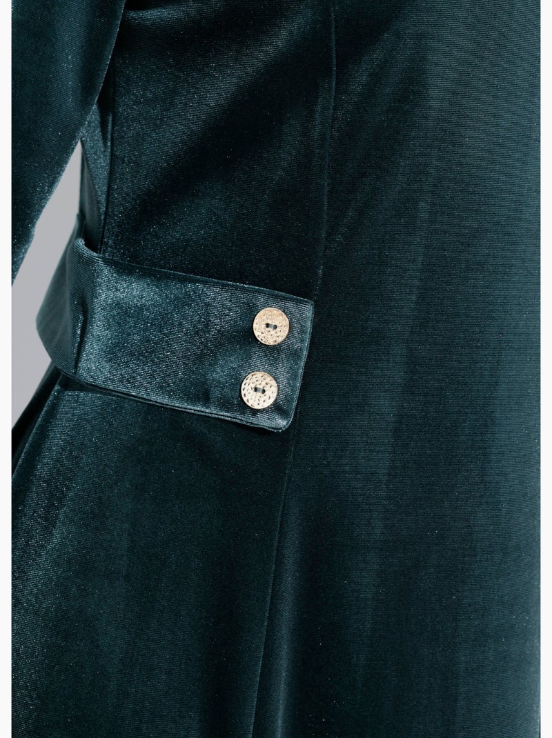 Robe en velours col rond, taille marquée - afibel Vert - Kiabi