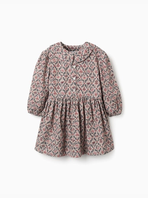Robe en velours côtelé à manches longues avec motif floral - Kiabi