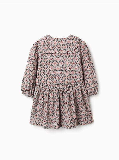 Robe en velours côtelé à manches longues avec motif floral - Kiabi