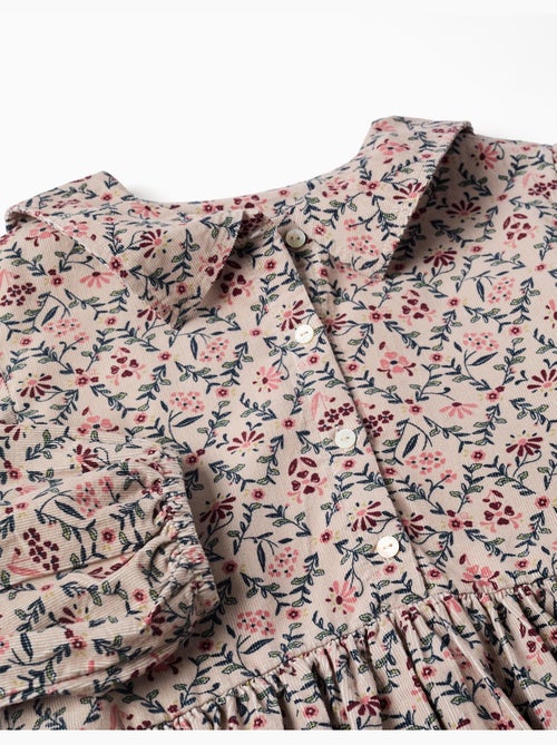 Robe en velours côtelé à manches longues avec motif floral - Kiabi