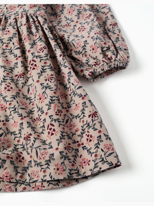 Robe en velours côtelé à manches longues avec motif floral - Kiabi