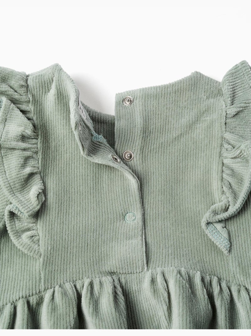 Robe en velours côtelé à manches longues avec volants Vert - Kiabi