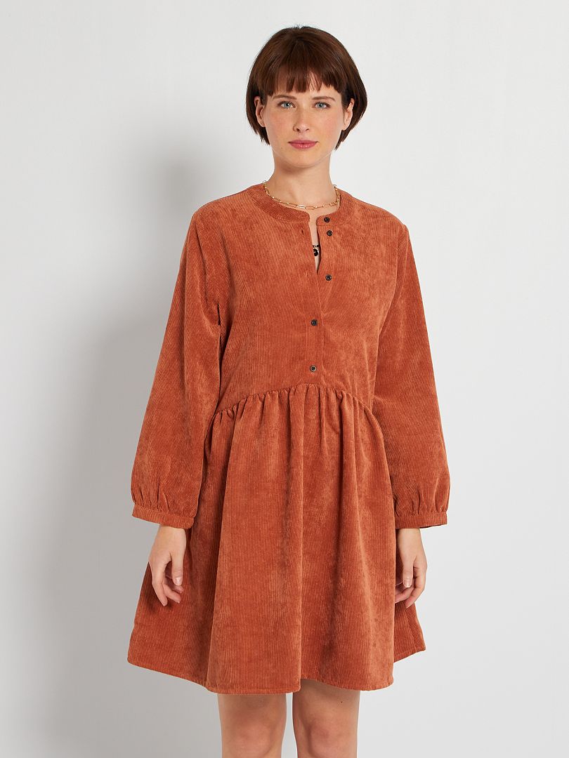 Robe en velours côtelé orange - Kiabi