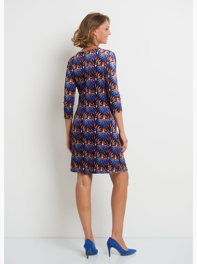 Robe en velours imprimé taille drapée - AFIBEL Bleu Beige - Kiabi