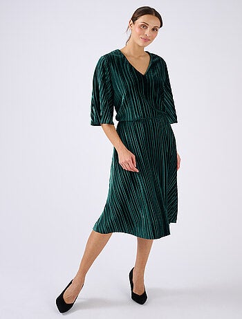 Robe en velours plissé satiné + ceinture - Damart