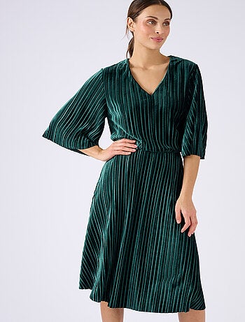 Robe en velours plissé satiné + ceinture - Damart