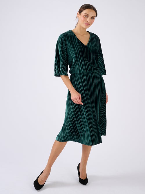 Robe en velours plissé satiné + ceinture - Damart - Kiabi