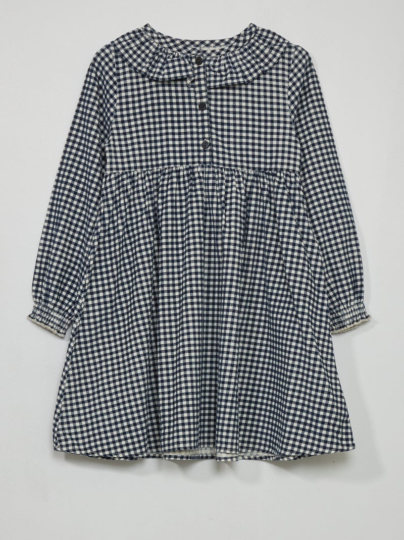 Robe en velours vichy Blanc/marine - Kiabi