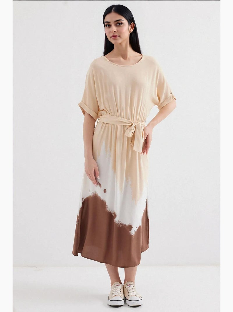 Robe en viscose à manches courtes à motifs bdart Crème - Kiabi