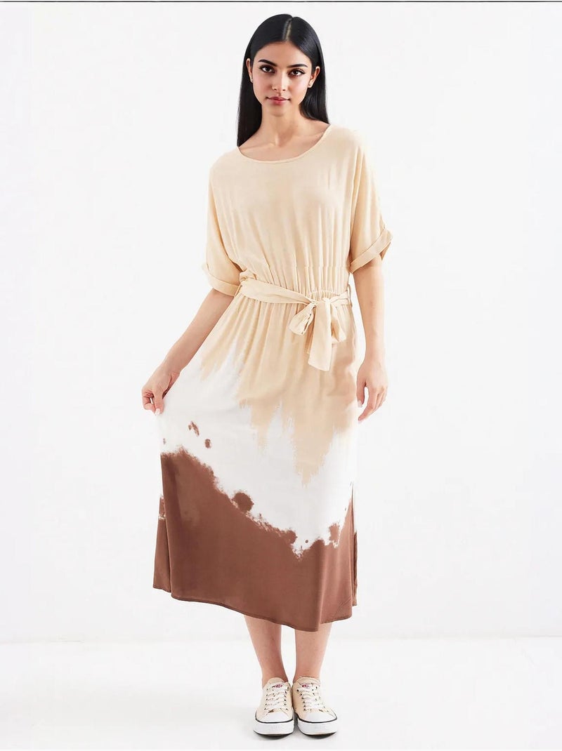 Robe en viscose à manches courtes à motifs bdart Crème - Kiabi