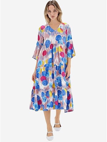 Robe en viscose à manches courtes et motifs bleu roi rouge bdart