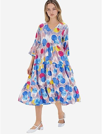 Robe en viscose à manches courtes et motifs bleu roi rouge bdart