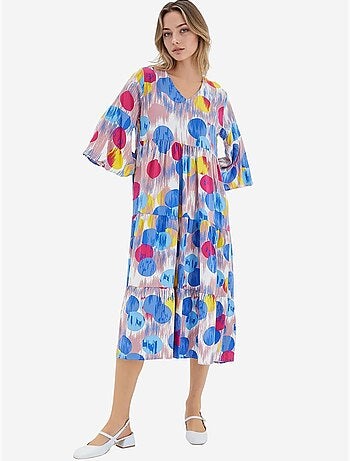Robe en viscose à manches courtes et motifs bleu roi rouge bdart