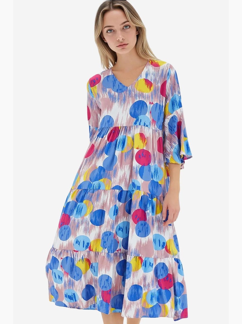 Robe en viscose à manches courtes et motifs bleu roi rouge bdart Bleu - Kiabi