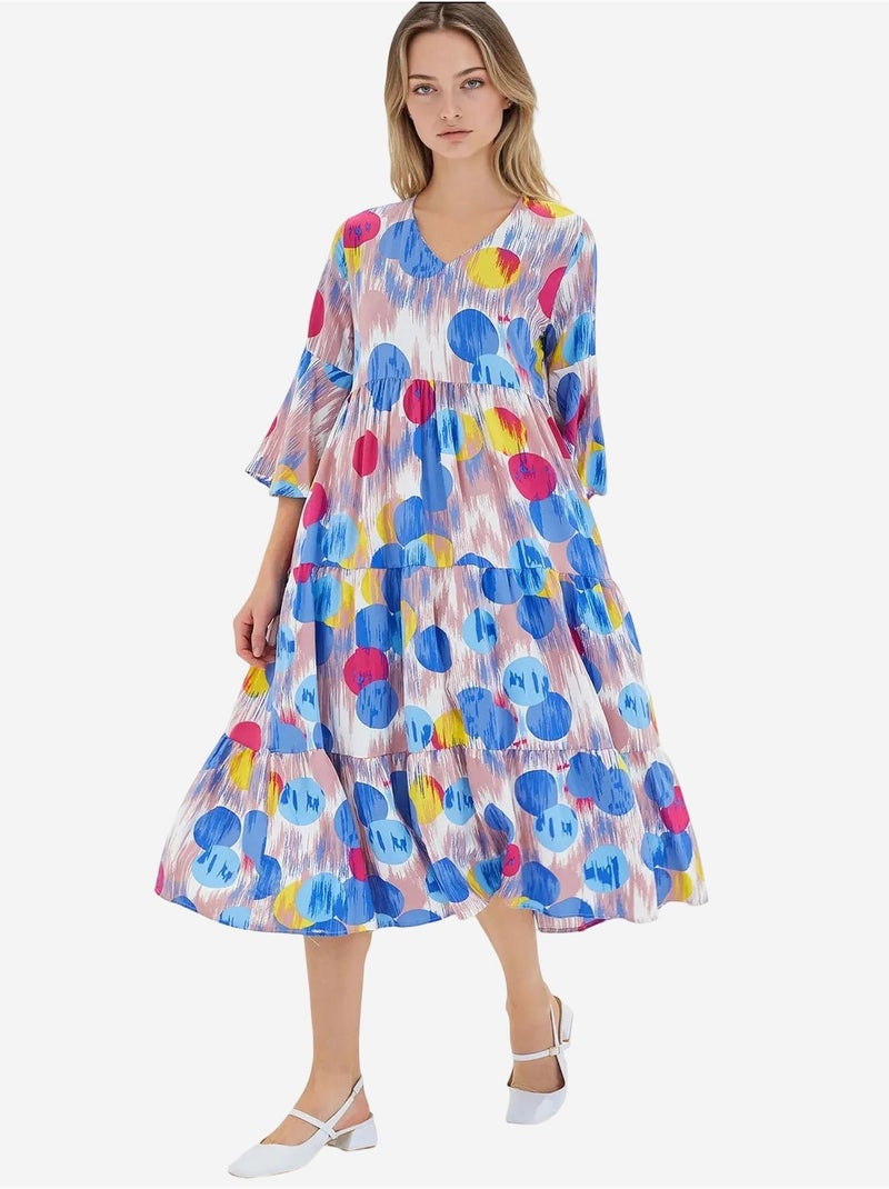 Robe en viscose à manches courtes et motifs bleu roi rouge bdart Bleu - Kiabi