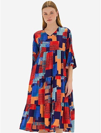 Robe en viscose à manches courtes et motifs bleu roi rouge bdart