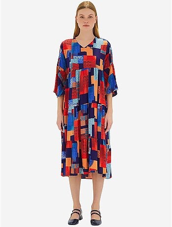 Robe en viscose à manches courtes et motifs bleu roi rouge bdart
