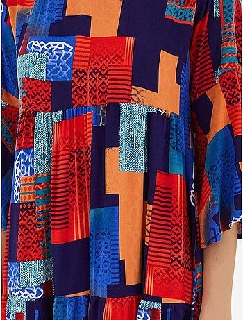 Robe en viscose à manches courtes et motifs bleu roi rouge bdart