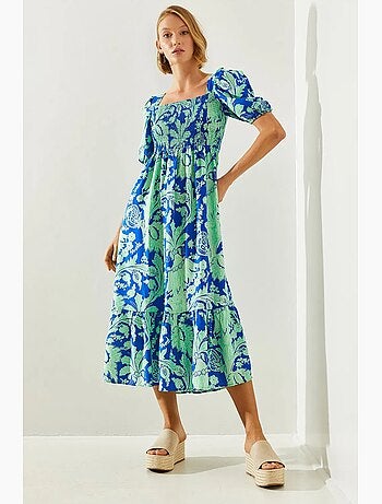 Robe en viscose avec buste froncé et manches bouffantes lucci