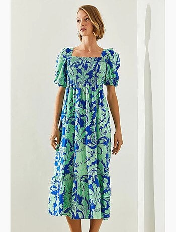 Robe en viscose avec buste froncé et manches bouffantes lucci