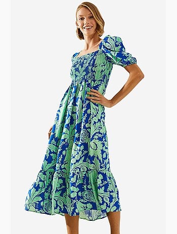Robe en viscose avec buste froncé et manches bouffantes lucci