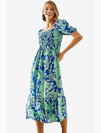 Robe en viscose avec buste froncé et manches bouffantes lucci