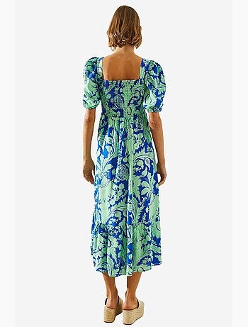 Robe en viscose avec buste froncé et manches bouffantes lucci