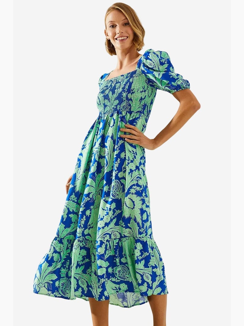 Robe en viscose avec buste froncé et manches bouffantes lucci Bleu cobalt - Kiabi
