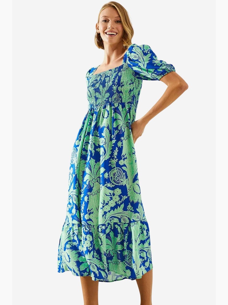 Robe en viscose avec buste froncé et manches bouffantes lucci Bleu cobalt - Kiabi