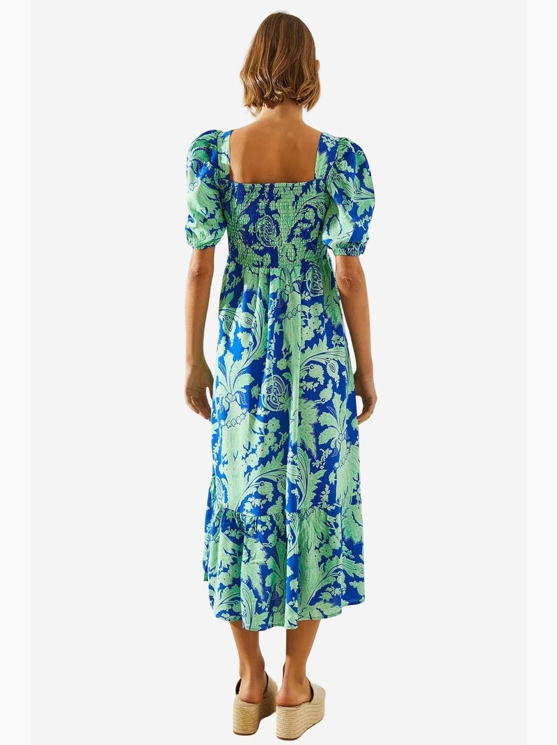 Robe en viscose avec buste froncé et manches bouffantes lucci Bleu cobalt - Kiabi