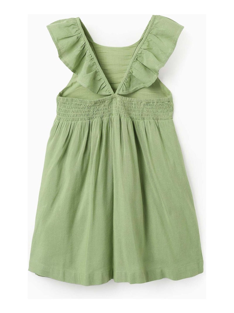 Robe en Viscose, Coton et Lin avec Volants Vert clair - Kiabi