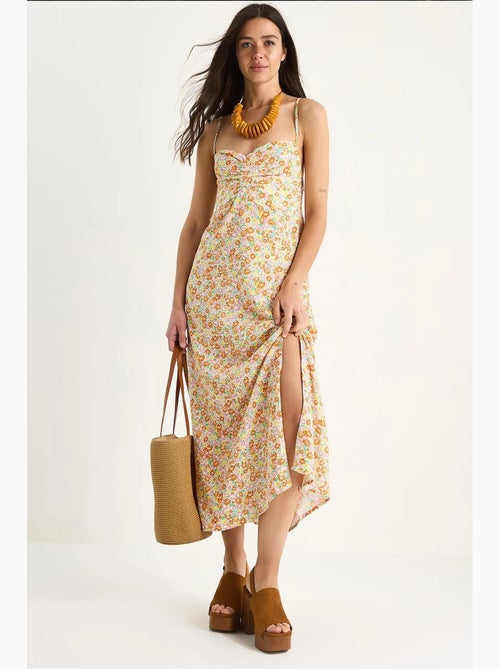 Robe en viscose fendue à bretelles fines et motifs floraux bianco lucci - Kiabi Robe en viscose fendue à bretelles fines et motifs floraux bianco lucci - Kiabi