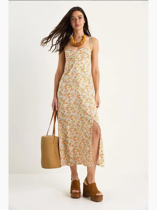 Robe en viscose fendue à bretelles fines et motifs floraux bianco lucci - Kiabi Robe en viscose fendue à bretelles fines et motifs floraux bianco lucci - Kiabi