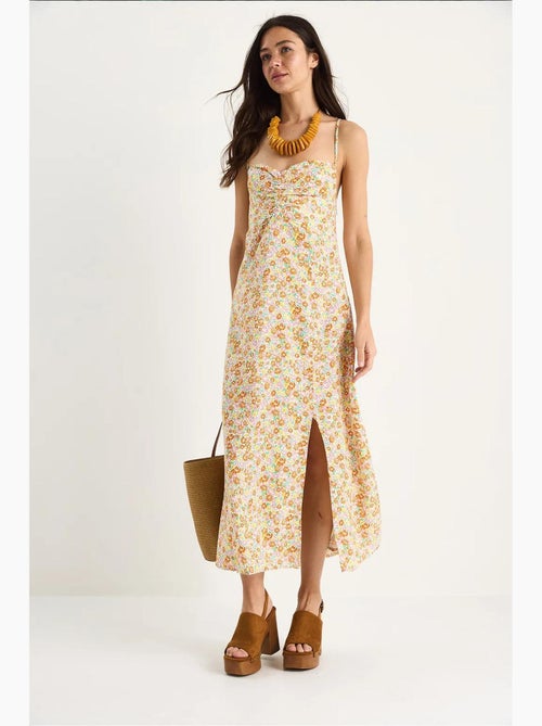 Robe en viscose fendue à bretelles fines et motifs floraux bianco lucci - Kiabi Robe en viscose fendue à bretelles fines et motifs floraux bianco lucci - Kiabi