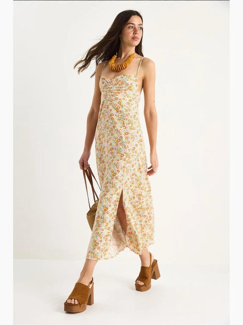 Robe en viscose fendue à bretelles fines et motifs floraux bianco lucci - Kiabi Robe en viscose fendue à bretelles fines et motifs floraux bianco lucci - Kiabi