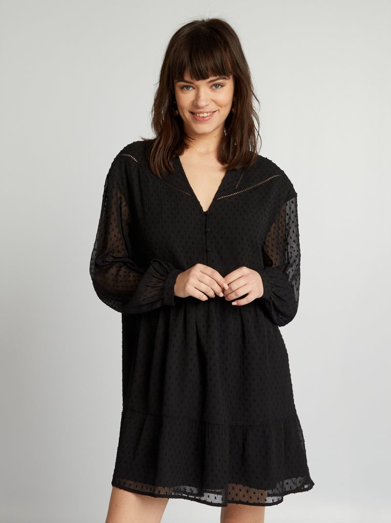 Robe en voile 'plumetis' noir - Kiabi