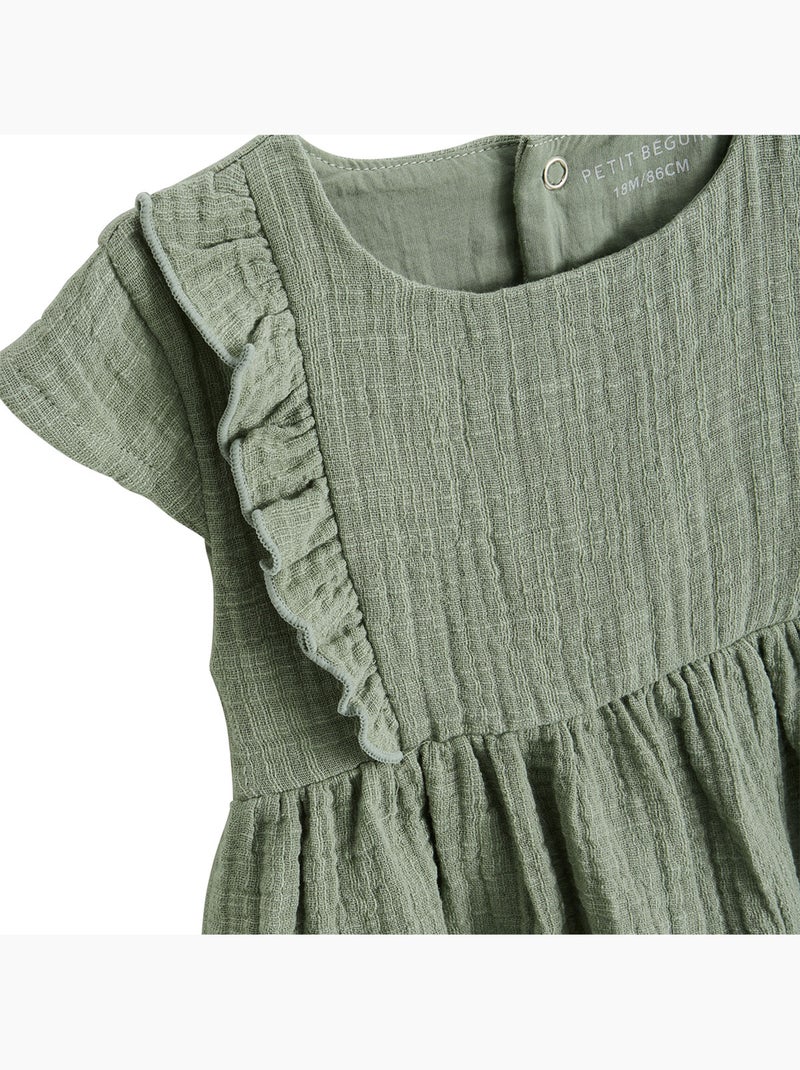 Robe enfant en gaze de coton Anaelle Kaki - Kiabi
