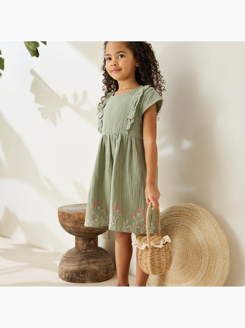 Robe enfant en gaze de coton Anaelle Kaki - Kiabi
