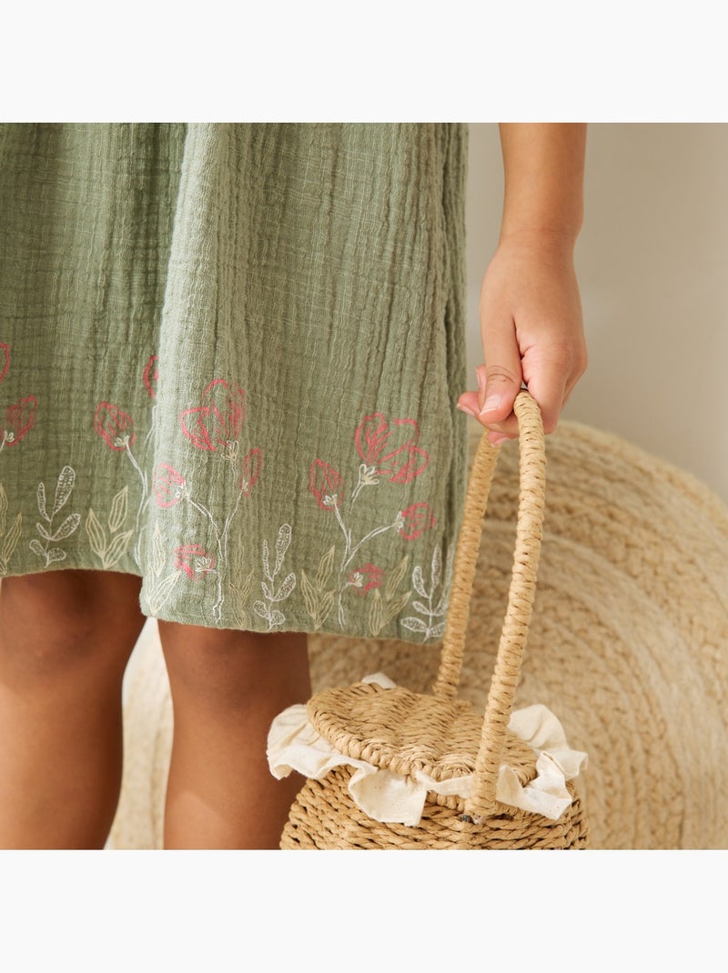 Robe enfant en gaze de coton Anaelle Kaki - Kiabi