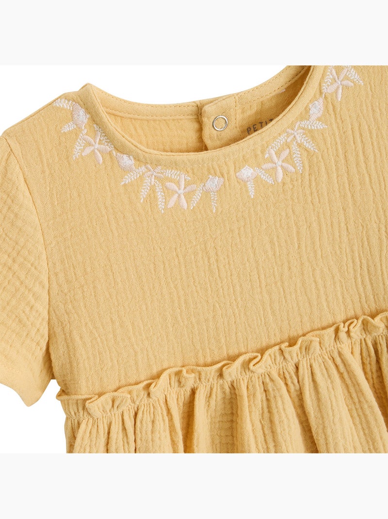 Robe enfant en gaze de coton Camila Jaune - Kiabi