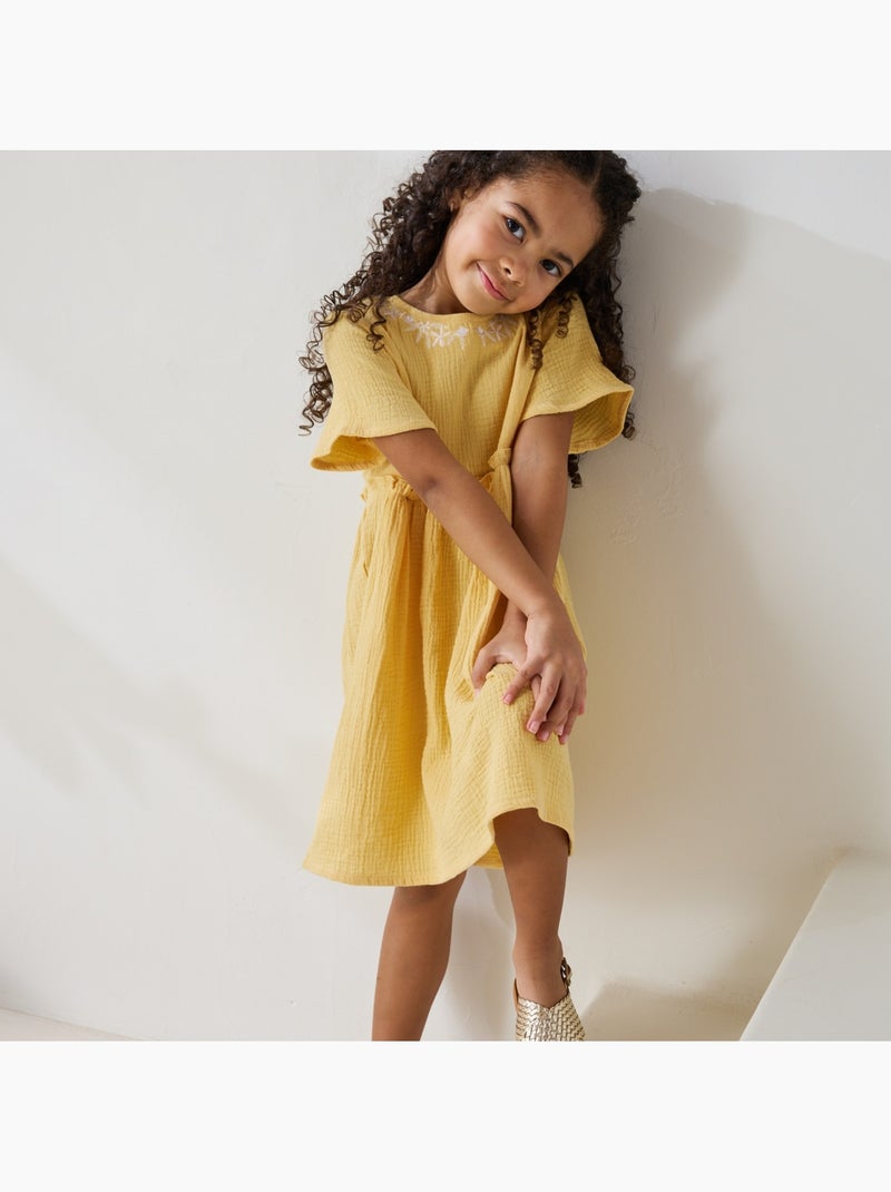 Robe enfant en gaze de coton Camila Jaune - Kiabi